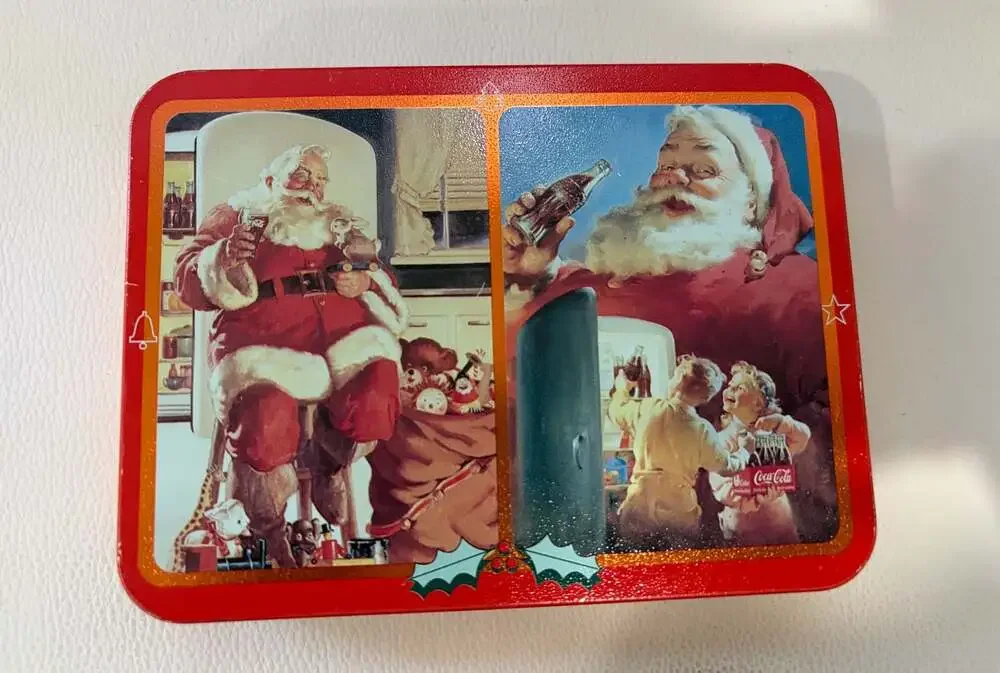 Vintage 1995 Coca-Cola Nostalgia Santa Christmas Playing Cards 2-Deck Set in Tin
